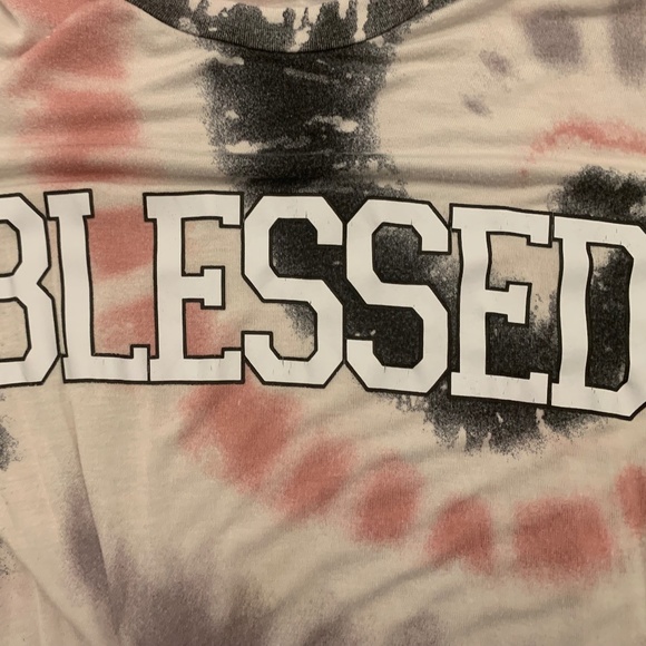 Women's Pink Tie Dyed BLESSED Graphic Tee Shirt Size Small Cinch Bottom - Picture 2 of 7